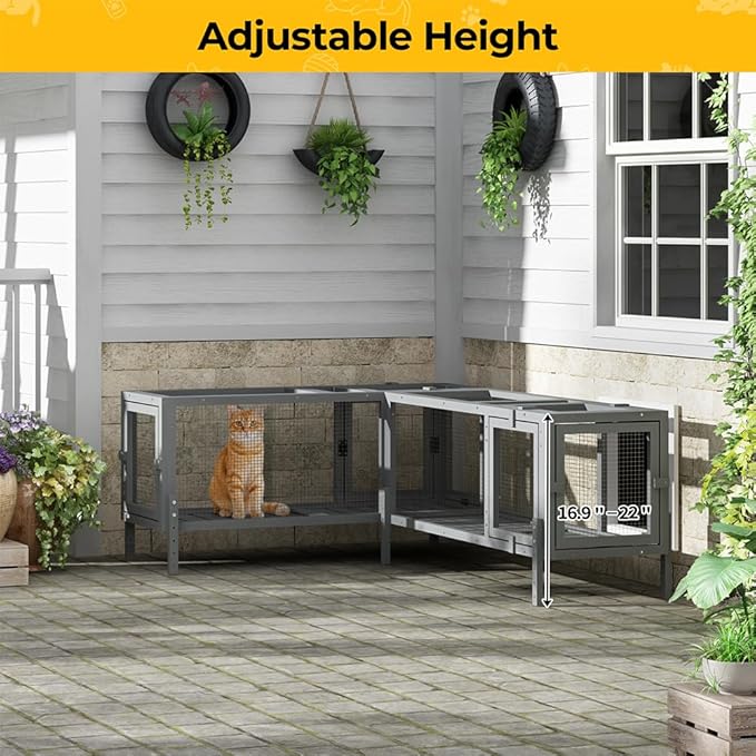 COZIWOW Wooden Cat Play Tunnel with Platforms | Configurable Window Catio | Multi-Combination Extendable Cat Run for Indoor/Outdoor Use | Small Pet Play Enclosure
