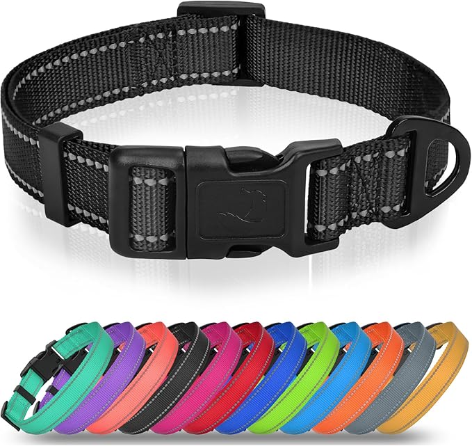 Joytale Small Dog Collar, Reflective and Adjustable Nylon Collar with Quick-Release Buckle, Lightweight No-Choke Design for Small Dogs, Black, 3/4" Width