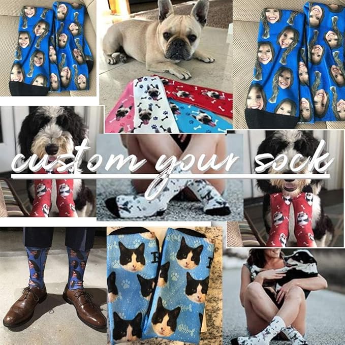D-Story Custom Face Socks, Personalized Photo Picture on Socks, Unisex Athletic Crew Socks for Men Women