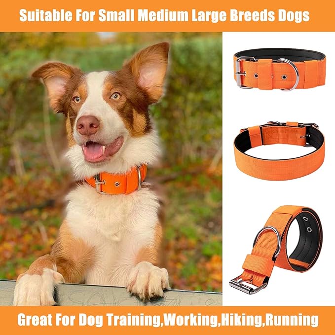 Heavy Duty Tactical Dog Collar - 1.5" Width Military Durable Thick Nylon with Adjustable Metal D Ring & Buckle Working Training K9 Collar for Medium Large Dogs (S(14"-17"), Orange)