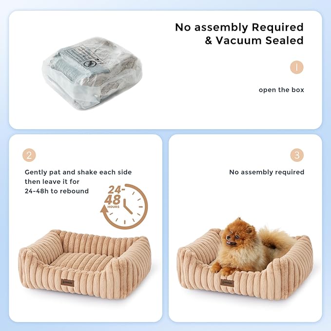 Small Dog Beds for Small Dogs - Washable Cat Beds for Indoor Cats, Rectangle Orthopedic Puppy Bed with Fluffy Removable Cover, 20x19x7inches, Beige