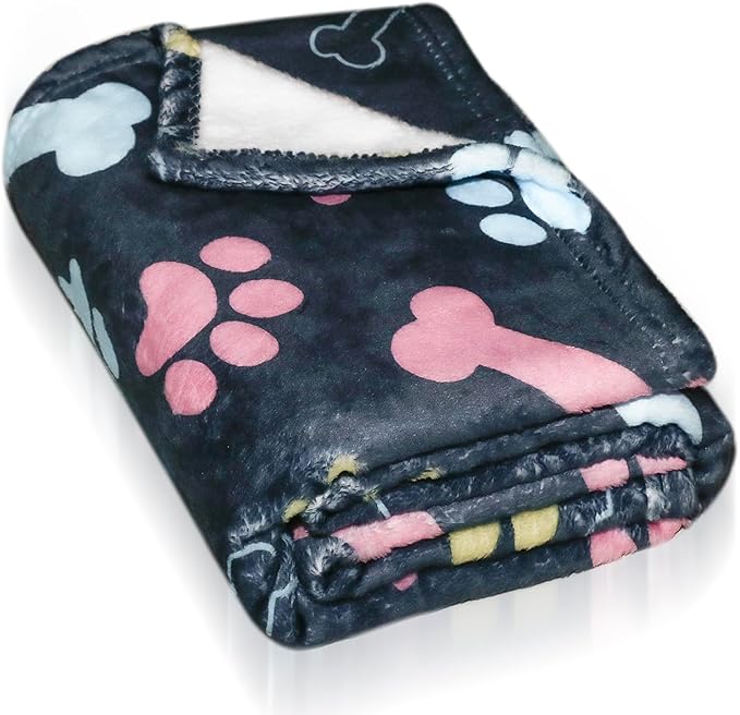 Dog Blankets for Large Dogs, 50"x40" Blanket Washable, Fuzzy Soft Pet Mat Throw Cover for Kennel Crate Bed, Cute Paw Pattern, Cat Blanket, Gifts Medium Small Pet Essentials, Navy Blue