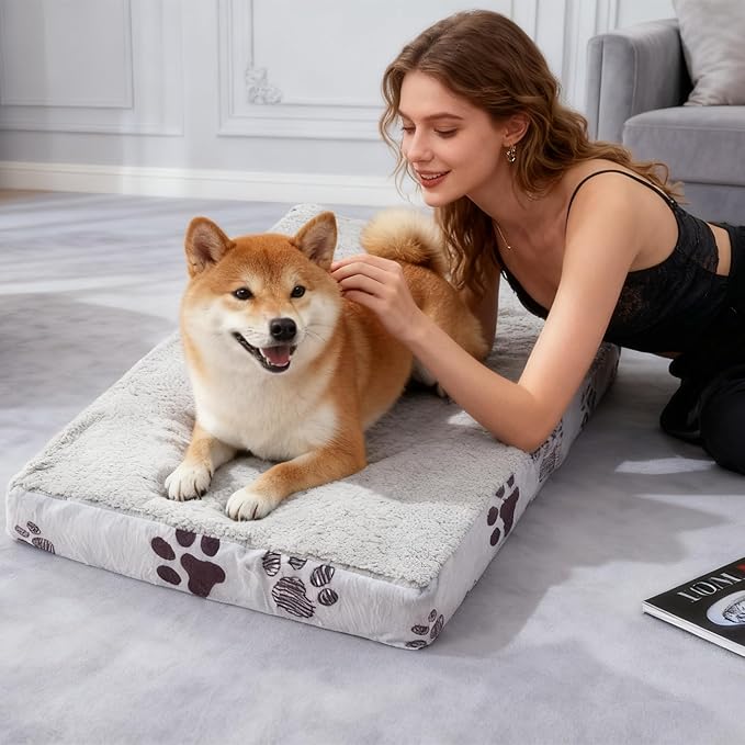 Waterproof Orthopedic Dog Bed for Extra Large Dogs 41x27x4 Inch - Egg Crate Foam Pet Crate Bed with Removable Washable Cover, Plush Top Anti-Slip Bed Mat, Christmas Red