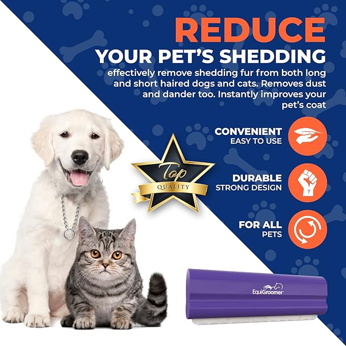 EasyGroomer Deshedding Brush for Dogs & Cats – Undercoat Grooming Tool for Short & Long Hair, Removes Loose Fur & Dirt, Reduces Shedding for Small & Large Pets, Purple