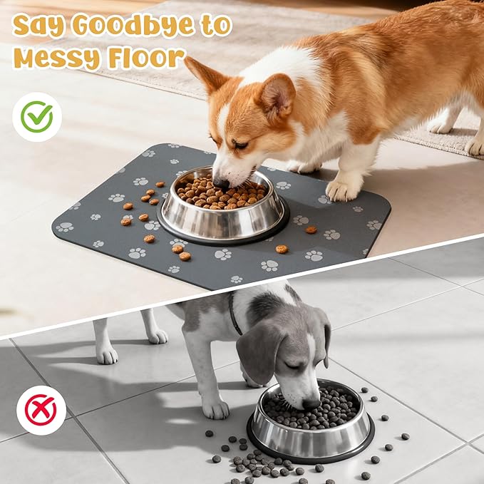 Dog Food Mat, Diatom Ooze Cat Water Mats Non Slip for Floors Waterproof and Water Absorption, Easy to Clean-Dog Paw(12" H*15.5" L)