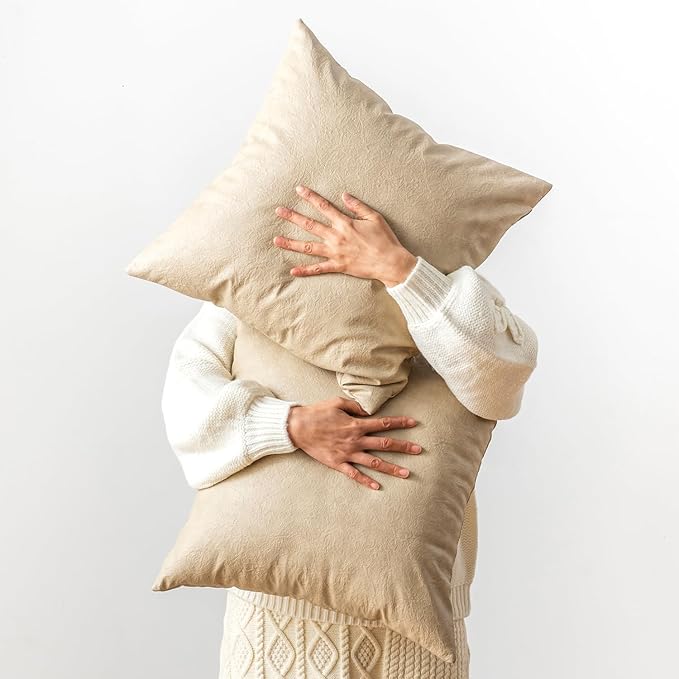Faux Leather Pillow Covers, Pack of 2 Beige Rustic Neutral Vintage Decorative Cushion Covers 20x20, for Home Decor Outdoor Waterproof Pet Hair Resistant Abrasion Throw Pillow Covers