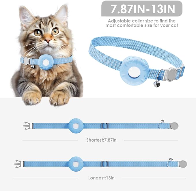 Cat Tracker, Lightweight GPS Tracker Compatible with Apple Find My App(Only iOS), Waterproof Cat Trackers Collar with Bell and Safety Elastic Buckle, No Monthly Fee Pet Tracker, Blue