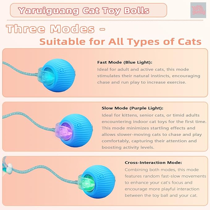New Upgraded Cat Ball Toy - Speedy Tail 2.0 Cat Toy, Interactive Cat Toy Ball, Stimulating Toys and Juguetes para Gatos, Cat Toys for Bored Indoor（Sound Switchable） (Blue)