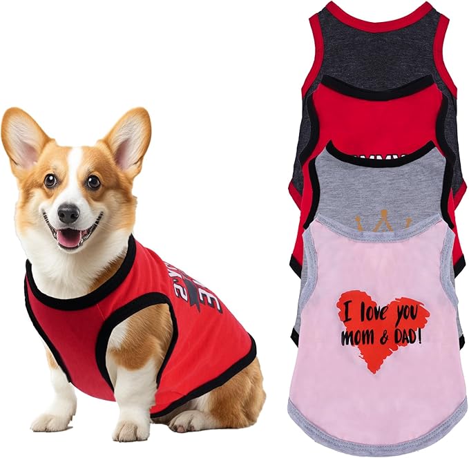 4 Pack Dog Shirts Summer Printed Puppy Clothes Novel Sleeveless Pet T Shirts Dog Clothes for Small Medium Dogs Cats Boy(L)