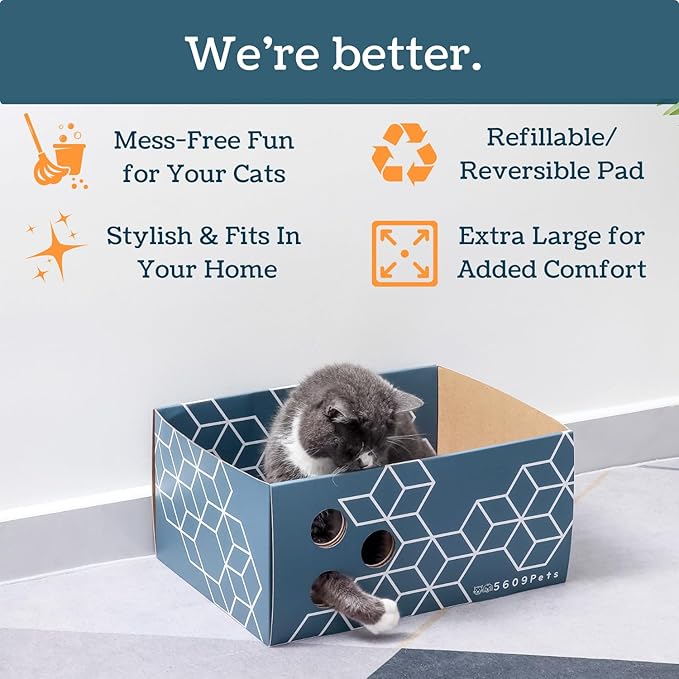Extra Large Cardboard Cat Scratcher with Refillable Double-Sided Scratch Pad, No‑Mess Cat Scratching Box for Indoor Cats