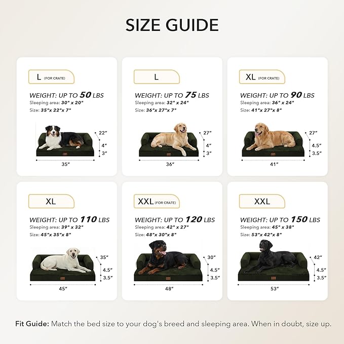 Orthopedic Dog Beds for Extra Large Dogs, Waterproof Egg Crate Foam XL Dog Bed with Sides 48x30Inch, Big Dogs Couch Beds with Removable Washable Cover and Nonskid Bottom, Olive Green