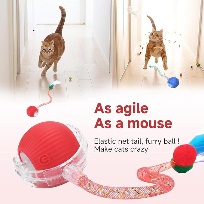2 Packs Speed 2.0 Tail Interactive Cat Toys for Indoor Cats, Chirping & Motion Activate Cat Toy, Smart Kitten Rolling Ball Moving Ball Toys,Rechargeable Dog Cat Bal l for Enrichment Exercise (New P+G)
