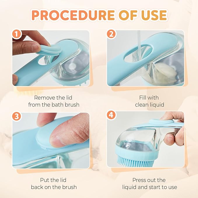 Pet Bath Brush, 2025 New 2 in 1 Dog Bath Brush with Built-in Shampoo Dispenser, Pet Wash Brush for Bathing Dog Grooming Massage Brush for Long Short Haired Dogs Cats Shower (Blue, Coarse teeth)