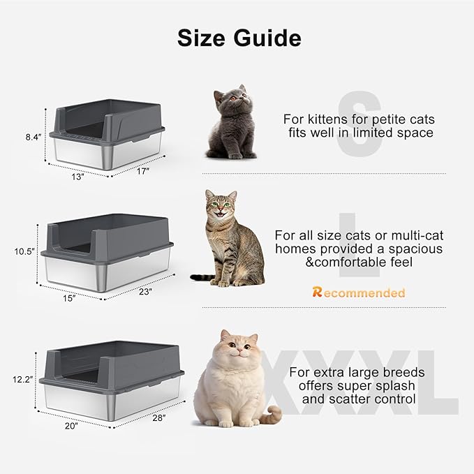 FURTIME Stainless Steel Litter Box with Lid, Large Metal Cat Litter Box for Big Cat, Large Cat Box High Sided with Non-Stick, Odor-Resistant, Anti-Urine Leakage, Easy Cleaning, Includes Scoop and Mat