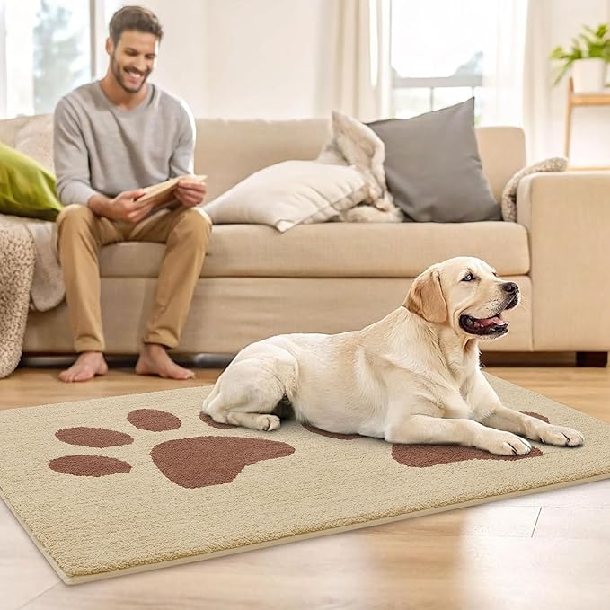 Buganda Dog Door Mat for Muddy Paws, Absorbent Dirt Trapper Washable Indoor Doormats, Non Slip Low-Profile Mud Mat for Dogs, Front Entrance Doormat for Inside Floor (30x20 Inches, Light Beige)