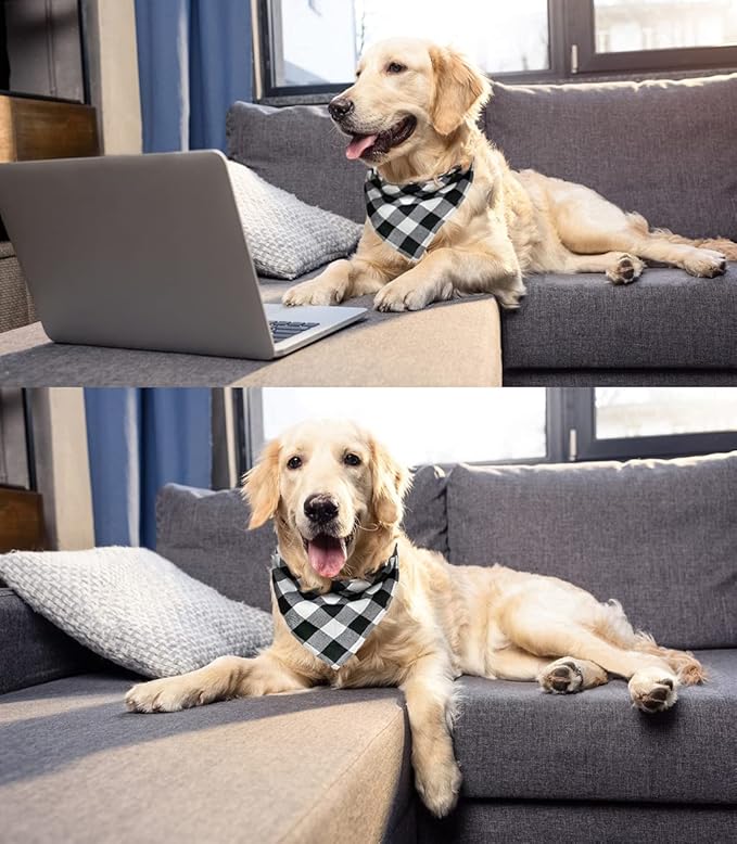 Christmas Plaid Bandana with Button, Fall Dual Layer Soft Cotton Triangle Dog Scarf Kerchief Washable Girl Boy Bandanas Adjustable Accessories for Small Medium Large Extra Large Puppy Pet