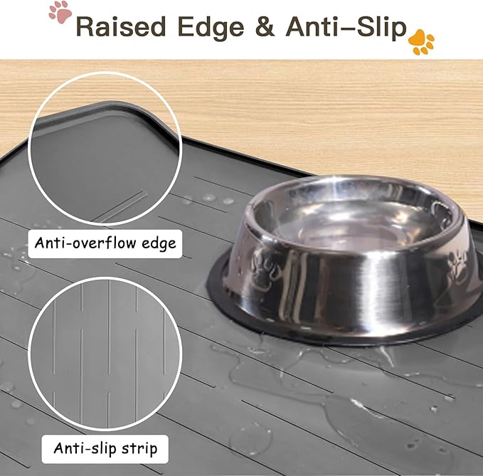 Largest Dog Food Mat, 48"x32" Silicone Dog and Cat Mat for Food and Water Bowls, Thinken Waterproof Non-Slip XXXL Pet Feeding Mat for Floors (Dark Gray)