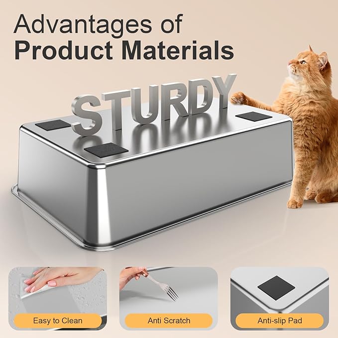 Stainless Steel Litter Box with Lid, XL Extra Large Litter Box, Enclosed Top Entry Metal Litterbox for Big Cat, Easy Cleaning, Anti-Leakage & High Sided with Mat, Aisle & Scoop Black