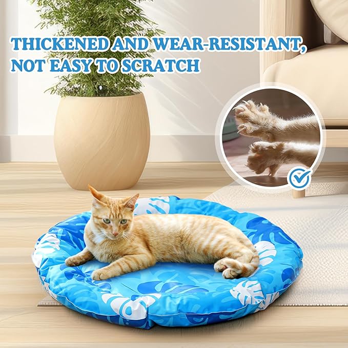 Pet Cooling Mat for Cats and Small Dogs, 20.1'' x 20.1'' Thickened Round Blue Pad Anti-Grab Internal Gel Without Water Filling, Lightweight, Washable, Playmat for Indoor/Outdoor