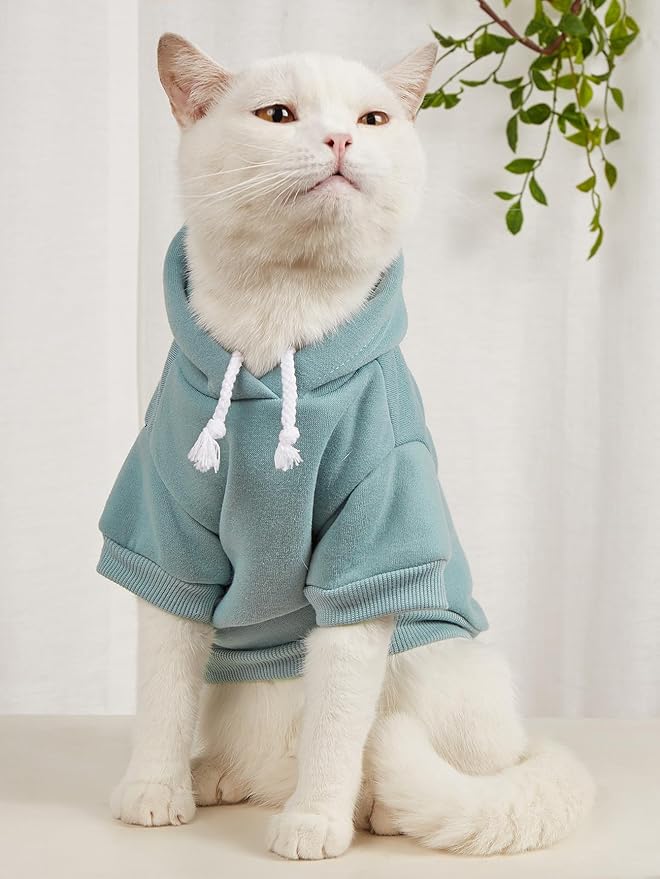 QWINEE Basic Dog Hoodie Sweatshirt Puppy Sweater Warm Cat Costumes Pet Clothes for Chihuahua Puppy Kitten Small Medium Dogs Black Green and Grey X-Large