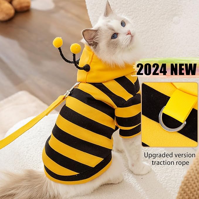 DENTRUN Sphynx Hairless Cats Costume Funny Bee Warm Winter Sweater Cute Pullover Kitten Shirts Breathable Cat Leisure Wear Turtleneck Vest Adorable Cat's Clothes Jacket Pajamas Jumpsuit, XL