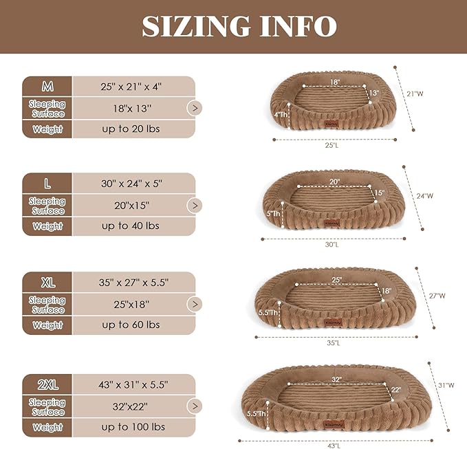 Dog Bed for Extra Large Dogs, Cute XL Dog Bed with Removable Washable Cover & Anti-Slip Bottom, Soft Calming Pet Sofa Bed with Handle for Indoor Pets, 43x31x5inches, Brown