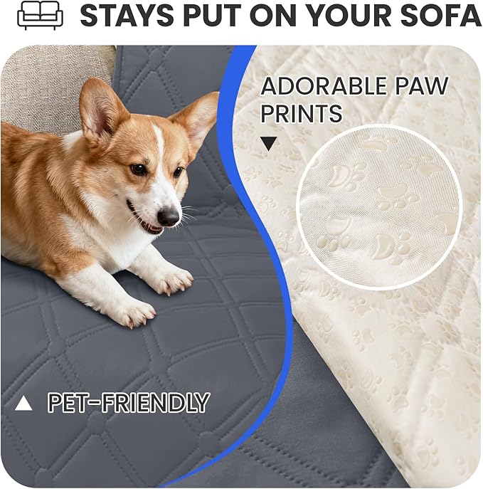 Waterproof Dog Blanket, Non-Slip Soft Pet Bed Cover, Couch Cover for Dogs Washable, Protects Sofa, Furniture, Crate, Car, Tear Resistant Leakproof Pet Blanket (52x82 Inch, Dark Grey)