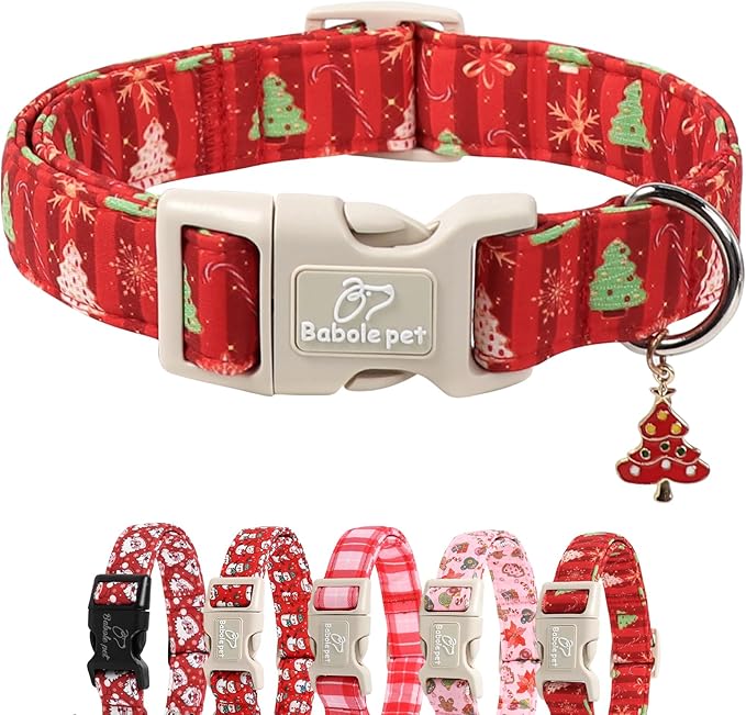 Christmas Dog Collar - Cute Red Christmas Tree Festive Puppy Collar with Safety Buckle, Soft Adjustable Holiday Dog Collars for Small Medium Large Dogs L