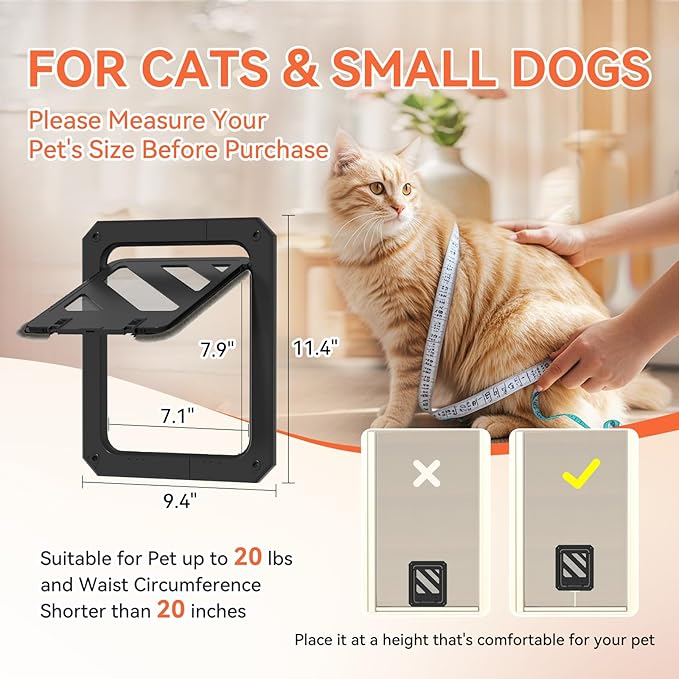 LIBBEPET Cat Door for Screen Door, Lockable Cat Screen Door for Cats & Small Dogs Up to 20 lbs, Magnetic Flap Opening 7 x 9 inches, Equipped with Interactive Cat Toy & Installation Tools, Black