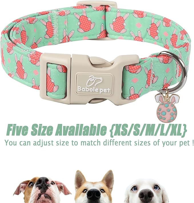 Easter Dog Collar for Small Dogs - Green Bunny Egg Dog Collars, Cute Boy Girl Dogs Easter Collar, Adjustable Spring Holiday Pet Collars with Quick Release Buckle XS