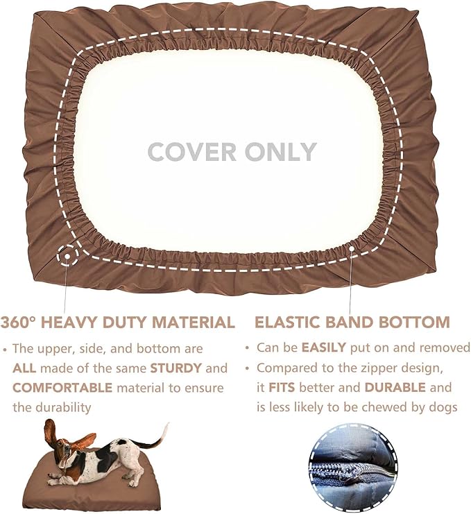 Dog Bed Cover Waterproof Replacement Machine Washable Covers for Dog Bed Heavy Duty Scratch Resistant Mattress Protector Pet Bed 20x15 Inch Brown Cover Only