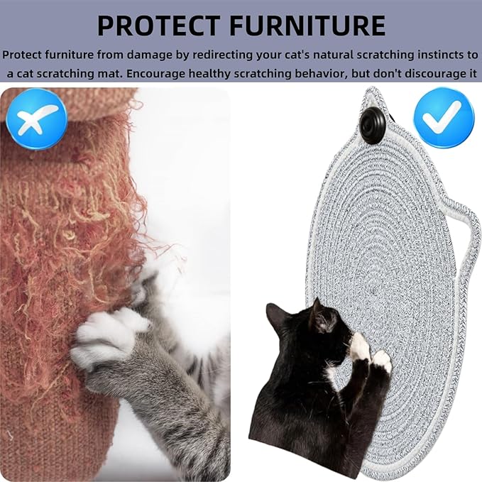 Cat Scratcher Mat, Natural Cotton Rope Cat Scratching Pad, 16.9'' Round Cat Wall & Floor Scratch Pad, Durable Double - Sided Cat Scratcher, Furniture Protector for Wall, Sofa, Couch, Carpet, Beige