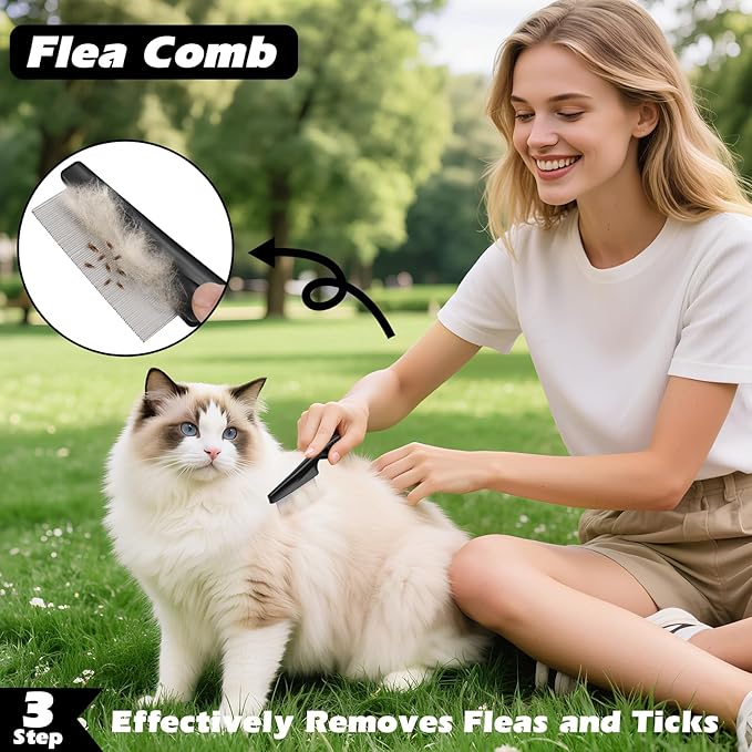 3PCS Self Cleaning Slicker Brush & Pet Grooming Rake & Flea Comb for Dogs,Cats and Horses | Double-Sided Dematting Comb & Skin Friendly Deshedding Grooming Tool | Premium Pet Supplies (Purple Black)
