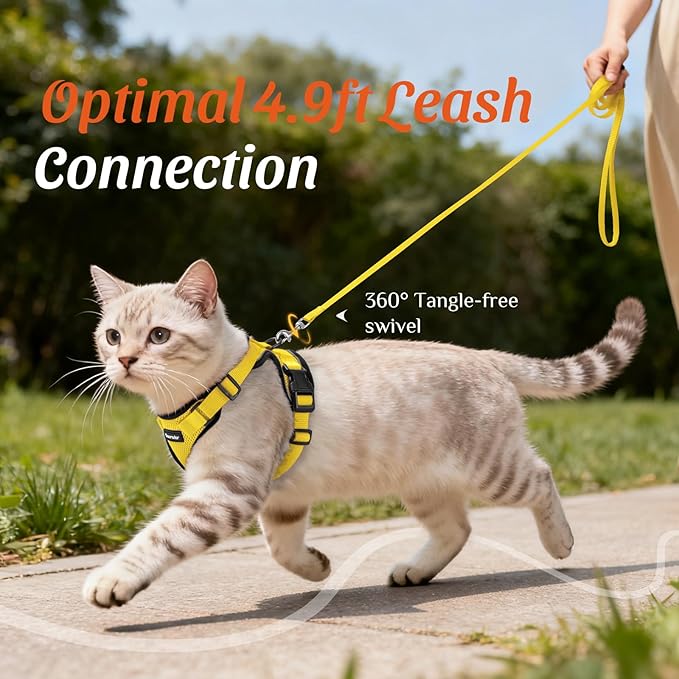 Dooradar Cat Harness and Leash Set, Escape Proof Safe Adjustable Kitten Vest Harnesses for Walking, Easy Control Soft Breathable Mesh Jacket with Reflective Strips for Cats, Yellow, XXS
