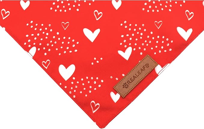 Realeaf Valentine's Day Dog Bandanas 2 Pack, Reversible Red Plaid Heart Dog Scarf for Boy and Girl, Premium Durable Fabric, Holiday Love Bandana for Large and Extra Large Dogs Pets (X-Large)
