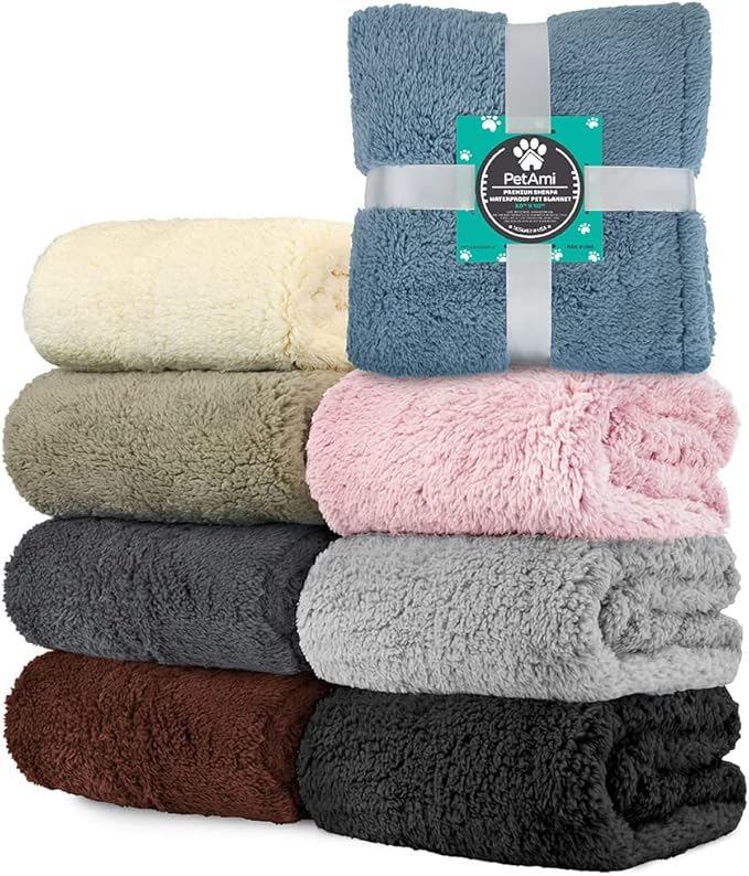 PetAmi Fluffy Waterproof Dog Blanket for Medium Large Dogs, Soft Warm Pet Sherpa Throw Pee Proof Couch Cover, Reversible Cat Bed Blanket Sofa Protector, Plush Washable Pad (Black, 40x60)