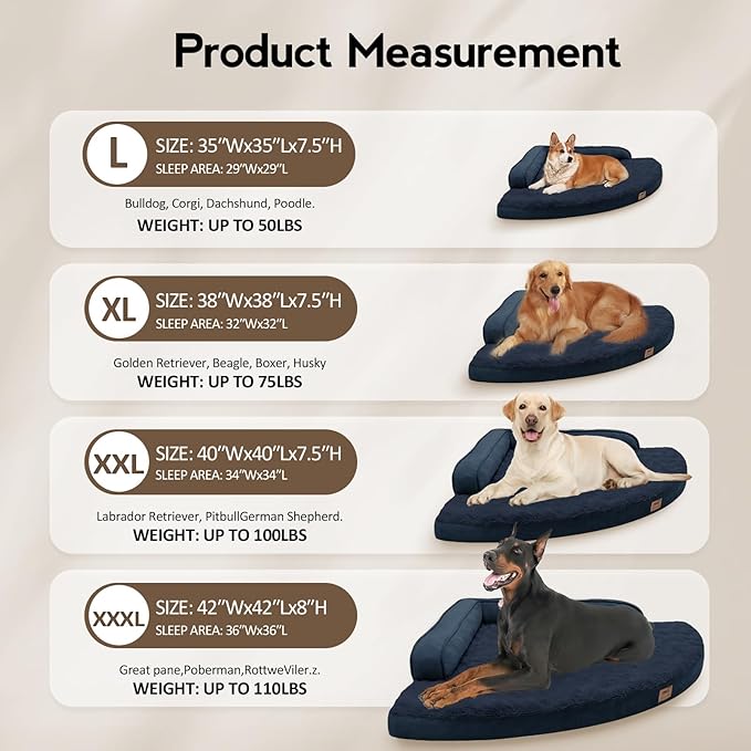 Large Orthopedic Dog Bed with Sides XXL Dog Beds with Removable Washable Cover Non-Slip Waterproof Pet Bed for Extra Large Dogs - Navy Blue XXL