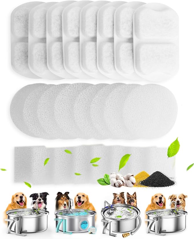 oneisall Dog Water Fountain for Large Dogs,7L/230oz/1.8G Stainless Steel Dog Fountain Super Quiet with Triple Filtration,Great for Large Dogs Cats and Multi-Pet Home (8Set Filters for 7L Dog Fountain)