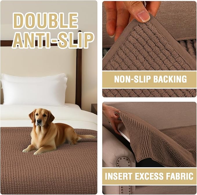 H.VERSAILTEX Plush Chenille Couch Cover for Dogs Pets Blanket for Bed Anti-Slip Soft and Durable Furniture Protector for Small Medium Large Cats Washable (52" x 82", Caramel)