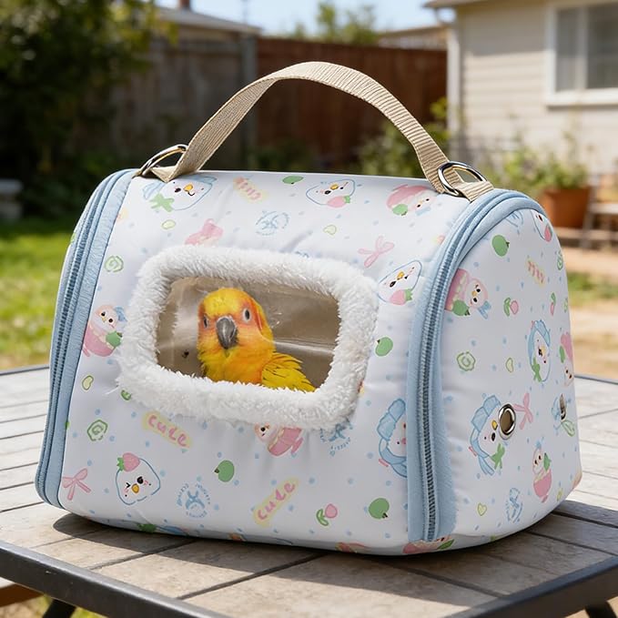 Bird Travel Carrier – Warm Parrot Transport Bag with Viewing Window, Breathable Portable Bird Backpack, Secure Zipper Design | Outdoor Travel Carrier for Parakeet Conure Cockatiel Canary