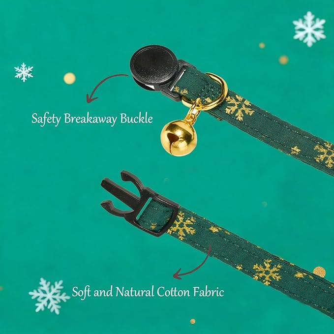 Christmas Cat Collar 2 Pack Cotton Bowtie Cat Collars Glittery Snowflakes Cute Kitten Collar(Red+Green)