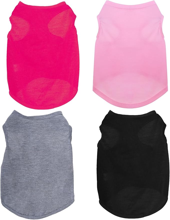 4 Pcs Cat Shirts Solid Color Dog Clothes Summer Sleeveless Pet T Shirts for Small Pet Dogs Cat (Black,Pink,Grey,Rose red, Small)