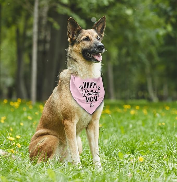 L21 Happy Birthday Mom Dog Bandana - Pink Dog Scarf Accessory for Mom's Birthday Party