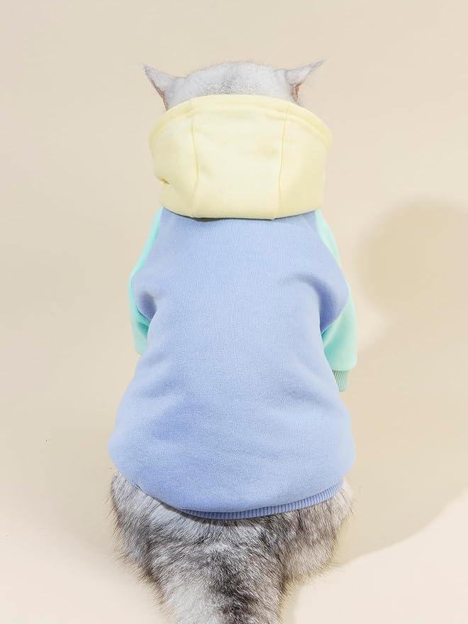 QWINEE Basic Dog Hoodie Sweatshirt Puppy Sweater Warm Cat Costumes Pet Clothes for Chihuahua Puppy Kitten Small Medium Dogs Yellow and Blue Large