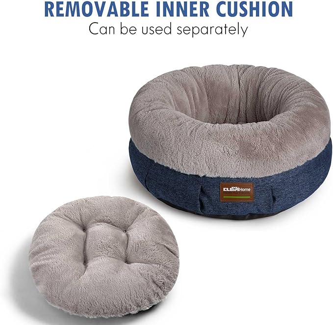 ClevaHome Cozy Cat Bed - Ultra-Soft Plush Pet Bed with Raised Sides and Anti-Slip Base, Comfortable Round Bed for Small Pets up to 11 lbs