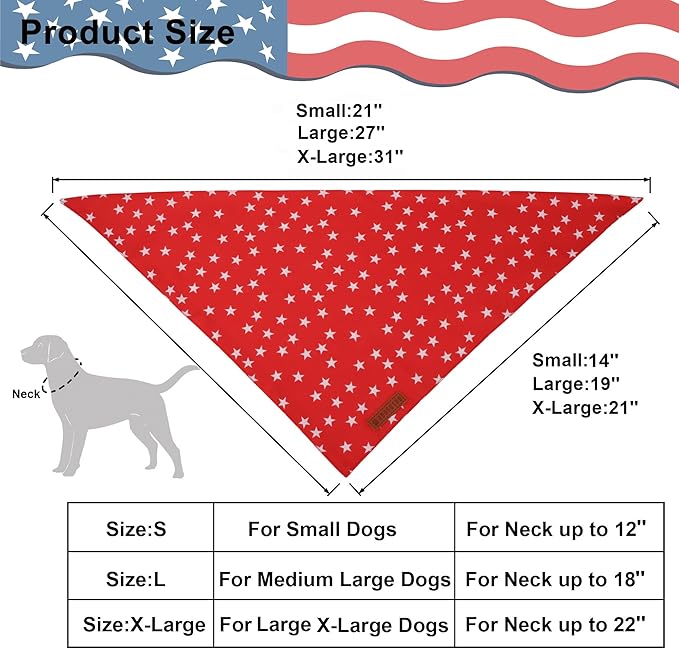 ADOGGYGO Star Dog Bandana 2 Pack, Reversible Red Blue Patriotic Pet Scarf Bib, Adjustable Fit 4th of July Star Bandanas for Small Dogs Pets (Small)
