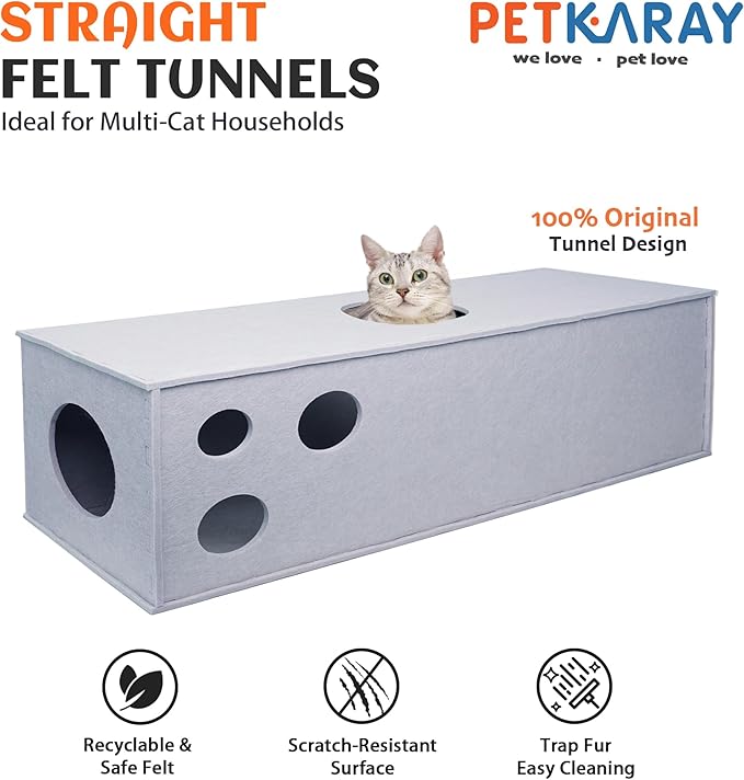 PETKARAY Cat Tunnel, Original Cat Hideaway Cave for Indoor Cats, Large Kitten Play Tubes and Tunnels, Soft Felt Cat Toy with Interactive Peek Hole
