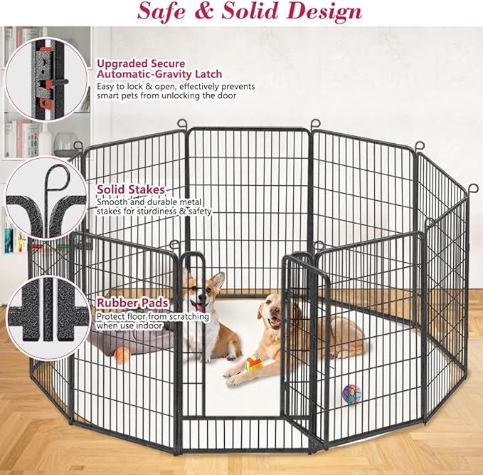 Dog Playpen 40 inch Dog Fence for Outdoor Indoor Use Heavy Duty Metal Dog Pen for Large Dogs, Rustproof Pet Playpen Portable Pet Fence Outdoor for Yard, RV Camping, Customizable, 20 Panels