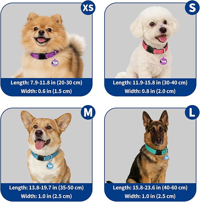 Reflective Dog Collar for Small Dogs with Dog Tags Personalized & Quick Release Buckle, Adjustable and Comfortable Nylon Pet Collar, Blue
