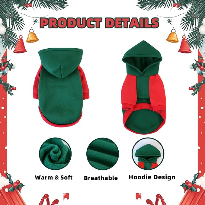 Custom Dog Hoodie, Personalized Sweatshirt with Photo Text Name Logo, Customized Hooded Sweater for Small Medium Large Dogs & Cats (Green + Red Border, X-Large)